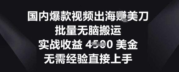国内爆款视频出海挣美刀，批量无脑搬运，实战收益4.5k，无需经验直接上手-极客副业站